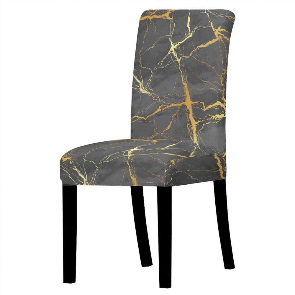 ZQMHCY Dining Chair Covers Set of 6 Gray Gold Chair Covers Stretch Removable Washable Dining Chair Covers Spandex Dining Room Chair Covers,Easy Fit Modern Seat Covers with Elastic Band