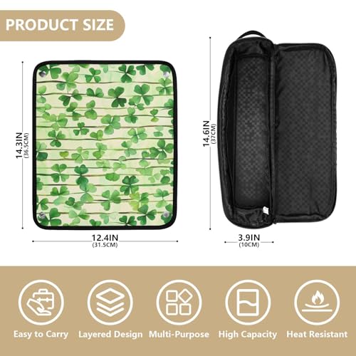 Estuche de viaje 2 en 1 para rizador y alfombrilla resistente al calor, organizador impermeable para herramientas de cabello como planchas y rizadores con diseño verde de la suerte de San Patricio miniatura 4