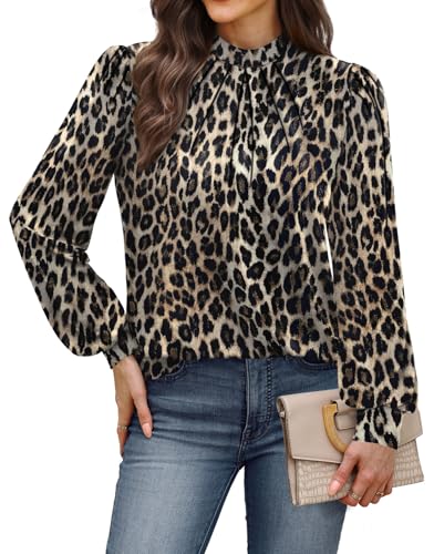 Image of WIHOLL Long Sleeve Shirts for Women Mock Neck Tops Pleated Front Blouses Dressy Casual Spring Fall Clothes 2026 Fashion
