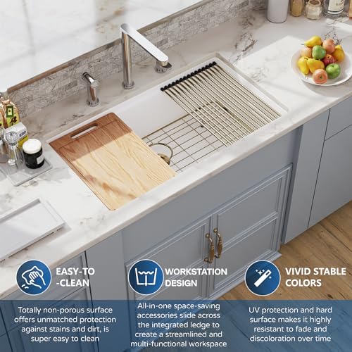 Hugsleek 36 White Granite Composite Kitchen Sink thumb #1
