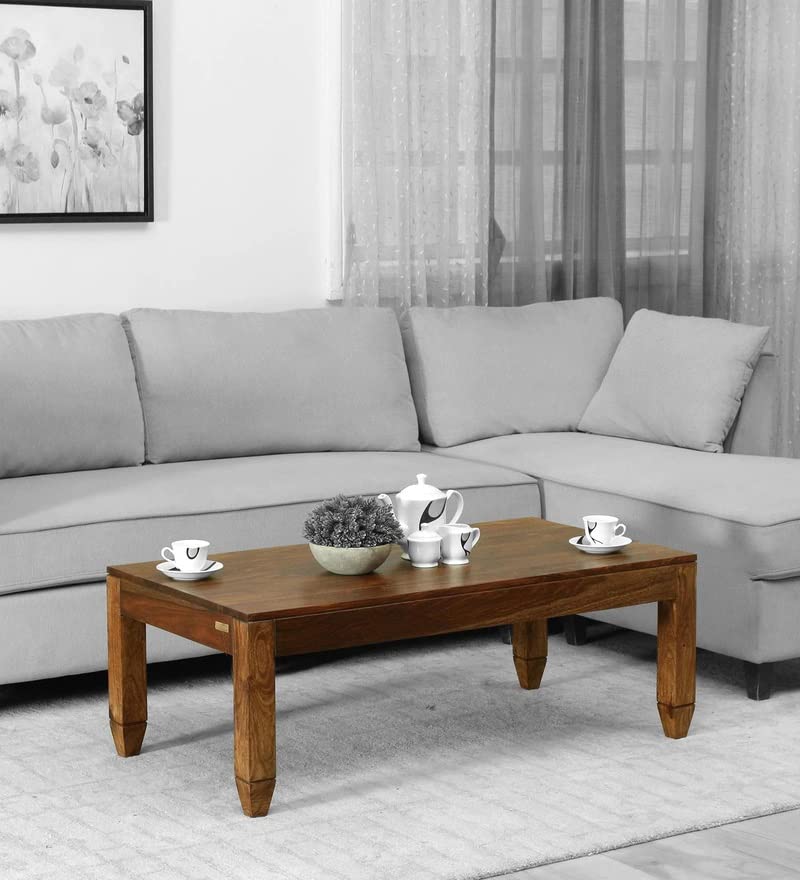 Image of DRIFTINGWOOD Sheesham Wood Rectangle Center Coffee Table for Living Room | Solid Wood Sofa Centre Table Without Storage for Home & Office | Natural Finish