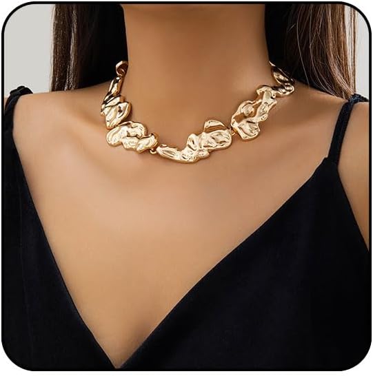 Sora Tuki Gold-Plated Chunky Necklaces for Women Trendy Big Thick Statement Necklace for Women Irrgular Cuban Paperclip Link Chain Choker Necklace Fashion Chunky Jewelry