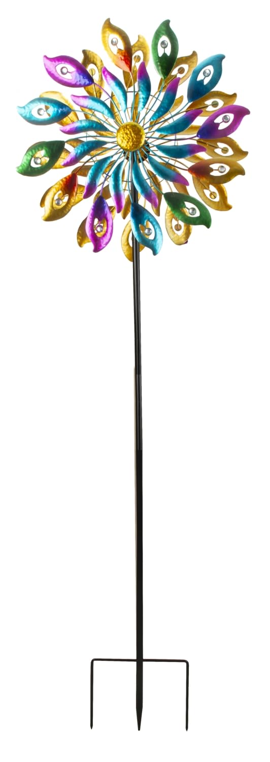 Windrad Windspiel Mehrfarbig aus Metall als Gartenstecker Höhe 188 cm Durchmesser 60 cm