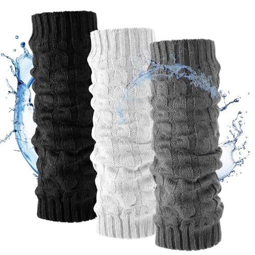 Geyoga 3 Pairs Waterproof Windproof Leg Warmer Knee Protector Knit Winter Long Leg Sleeve for Women Ballet Ice Skating Dance Birthday Christmas Winter Gift