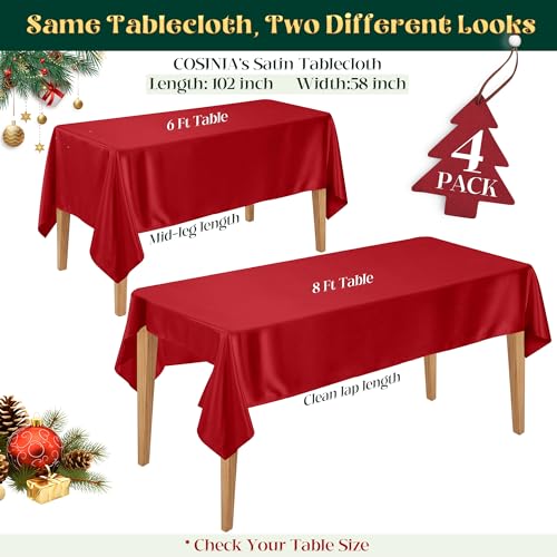 COSINIA 4 Pack Red Satin Tablecloth 58 x 102 Inch Overlay Seamless Design by COSINIA - Used condition - Image 3