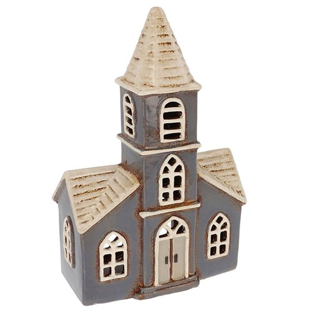Shudehill Giftware Village Pottery Double Fronted Church Tealight Holder