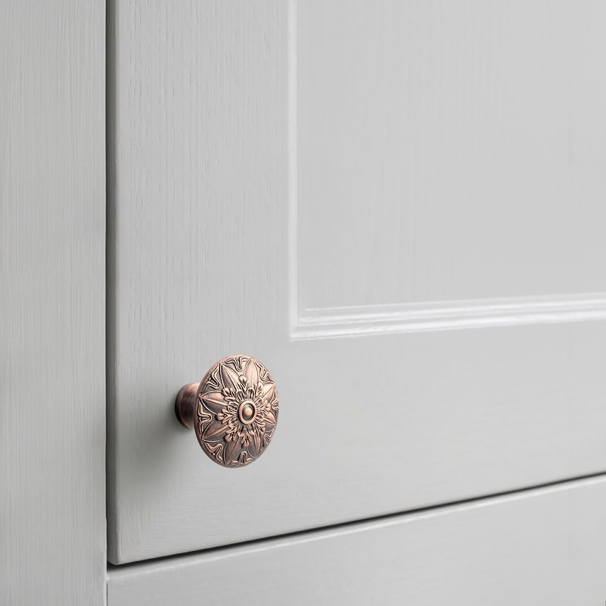 6 Pack Antique Copper Cabinet Knobs, Vintage Mandala Drawer Pulls, Solid Zinc Alloy Retro Red Bronze Starburst Door Handles for Kitchen Cupboard, Dresser, Wardrobe, Vanity Hardware