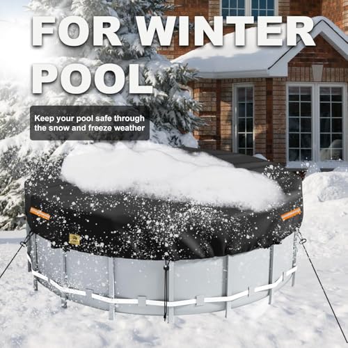 Winter Pool Covers 15FT Round,15 Foot Above Ground Pool Cover,Durable Tearproof Waterproof Polyester Cloth,Weatherproof Solar Swimming Pool Cover,Cold and UV-Resistant,with Ground Nail Sets-Aibiley