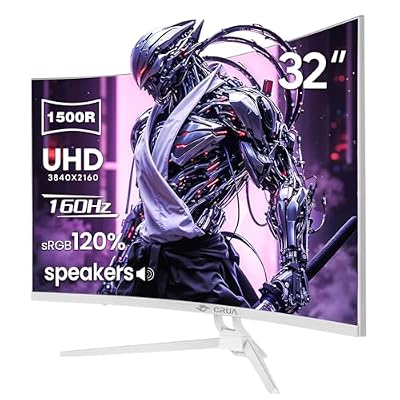 CRUA 32" 4K UHD 160Hz Curved Gaming Monitor, 1500R, AMD FreeSync, White