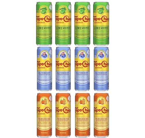 Topo Chico Sabores Variety Pack - Tangerine Ginger, Blueberry Hibiscus & Lime Mint | 3 Flavors | 12 Fl Oz (Pack of 12)