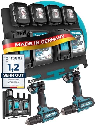 Adlerfokus Wandhalterung für Makita Akkus & Ladegeräte [MADE IN GERMANY] | Akkuhalter mit Premium Montagematerial - Makita Wand Halterung Ladegerät - Akku Wandhalterung für Ordnung