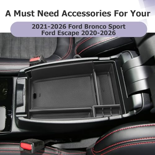 Image of LUWU Center Console Organizer Compatible with Ford Escape 2020-2026 /Bronco Sport 2021-2025 Accessories Armrest Console Storage Box Insert Tray ABS Material Black Coin Container Black