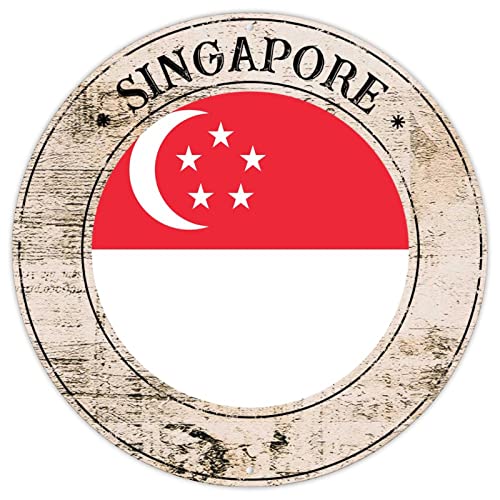 Plaque en métal en forme de drapeau de Singapour souvenir de pays de Singapour - Cadeau en métal - Peinture en fer - Drapeau national rond - Panneau de...