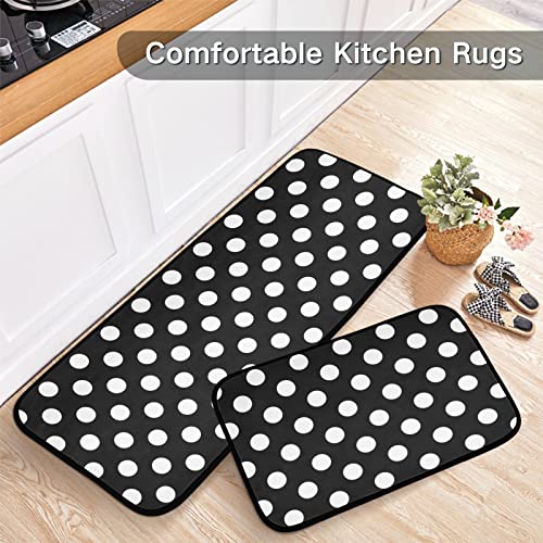 Cataku Kitchen Area Rug 2 Piece Set Polka Dot Black And White Polyester Non-Slip Floor Rug Runner Washable Carpet Mat Comfort Standing Mat For Kitchen Home Decorative #TOP4