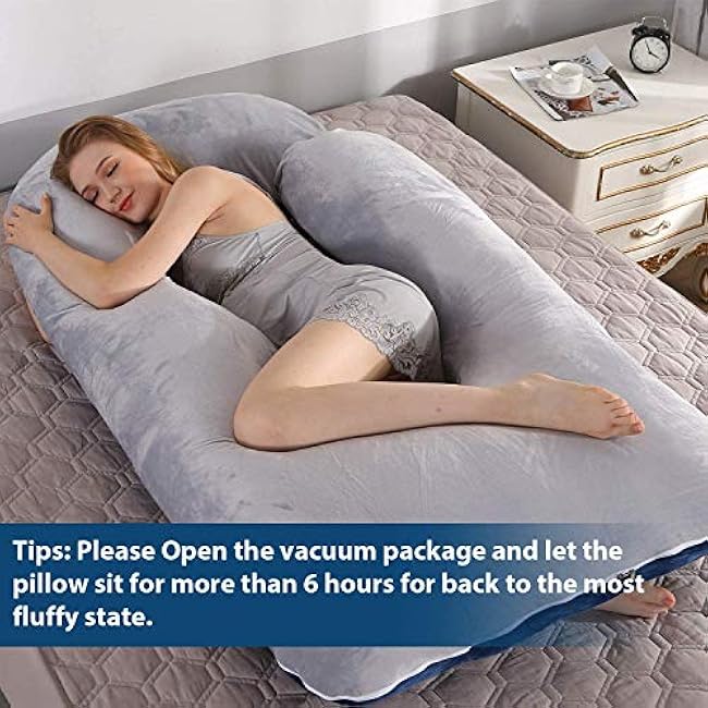 Elover Pregnancy Must Haves Pregnancy Pillow U-Shaped Full Body Maternity Support Pillow for Pregnant Women with Replaceable and Washable Velvet Cover Size 57 (Blue-Grey, Velvet)