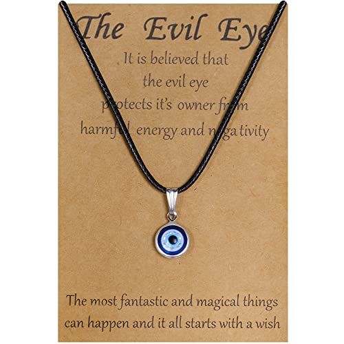 VIBILIA Evil Eye Necklace Turkish Glass Eye Leather Rope Pendant Necklace for Women Men Protection Lucky Jewelry - Dark Blue