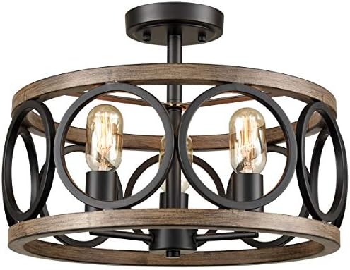 TEENYO 3-Gentle Semi Flush Mount Ceiling Gentle Drum Shade Farmhouse Gentle Fixtures Ceiling for Hallway Eating Room Kitchen
