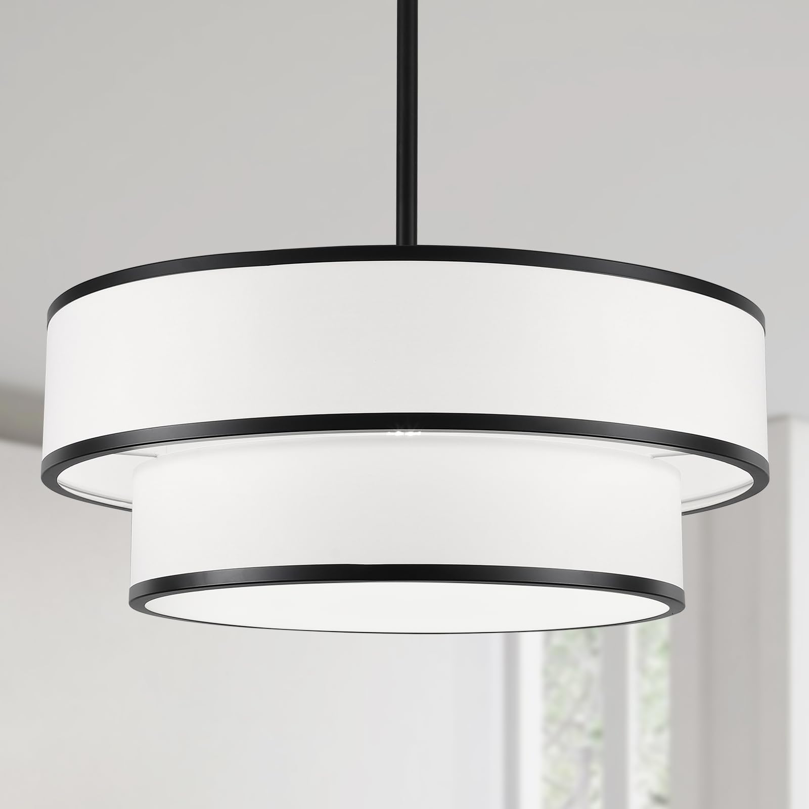 19.8'' Modern Drum Chandelier for Dining Room Light Fixtures Over Table, 5-Light White Fabric Chandeliers for Kitchen Island Entryway Hallway Bedroom Foyer Lighting Fixture