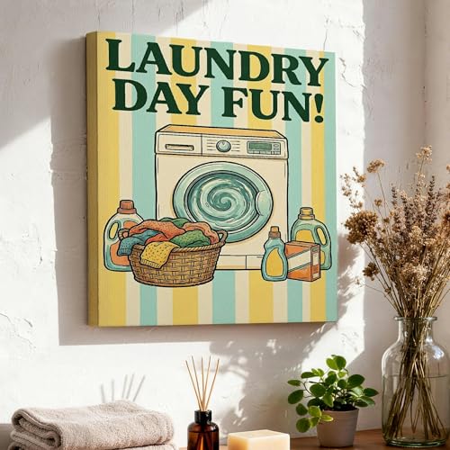 Lienzo decorativo de lavadora retro para decoración estética de sala de estar y baño 3