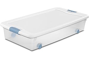 Stackable Storage Bin with Clear Lid (4-Pack) | Sterilite 56 Qt Wheeled...