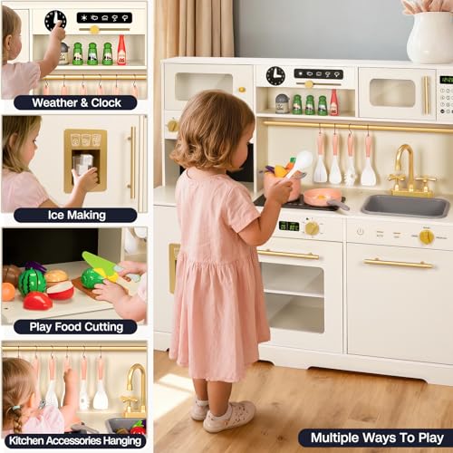 Wooden Toddler Play Kitchen Set Toys, Kids Kitchen Playset with Accessories, Cooking Stove, Play Sink, Play Food, Kitchen Accessories for Baby Toddler Kids Toys, Pretend Toy Kitchen for Girls Ages 1-3