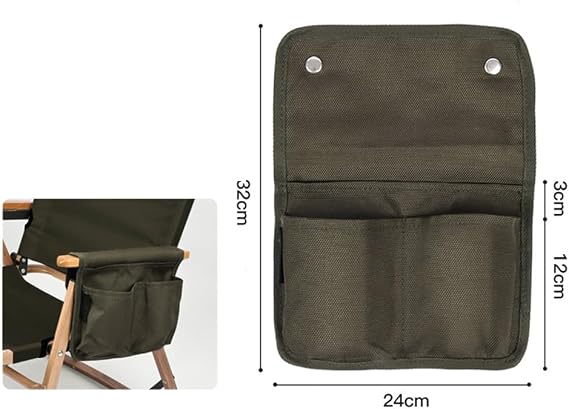 Camping Chair Armrest Side Storage Bag, 1200D Oxford Hanging Pouch With Buckle Straps, Double Layer Organizer For Phone Tools Snacks(green)