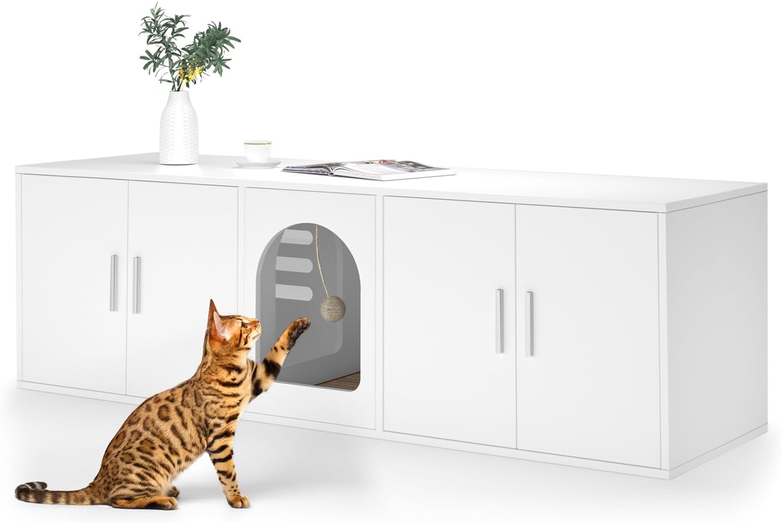 DAWNSPACES 43 Inch Cat Litter Box Enclosure for 2 Cats, Modern Indoor Wood Cat