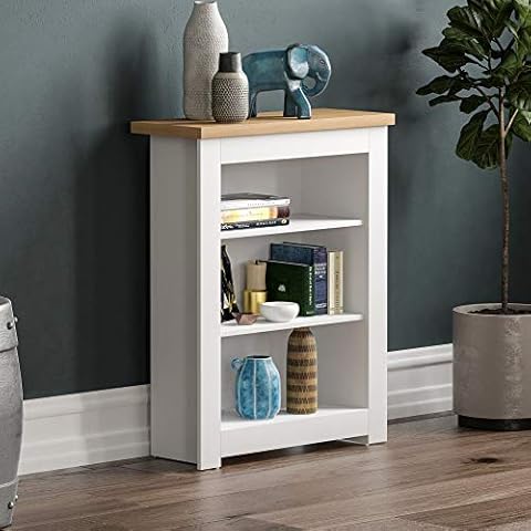 Vida Designs Arlington 3 Tier Bookcase, Engineered Wood, White & Oak, H 75 x W 60 x D 24 cm Cover