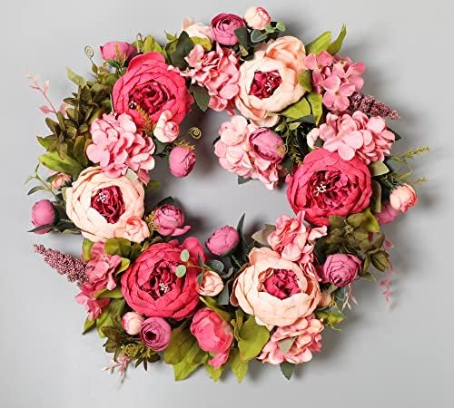 ArtficialFlower Peony Wreaths for Front Door Spring Wreaths 16 inch Front Door Wreaths Summer Wreaths Fall Wreaths for Outside Door or Window Decor