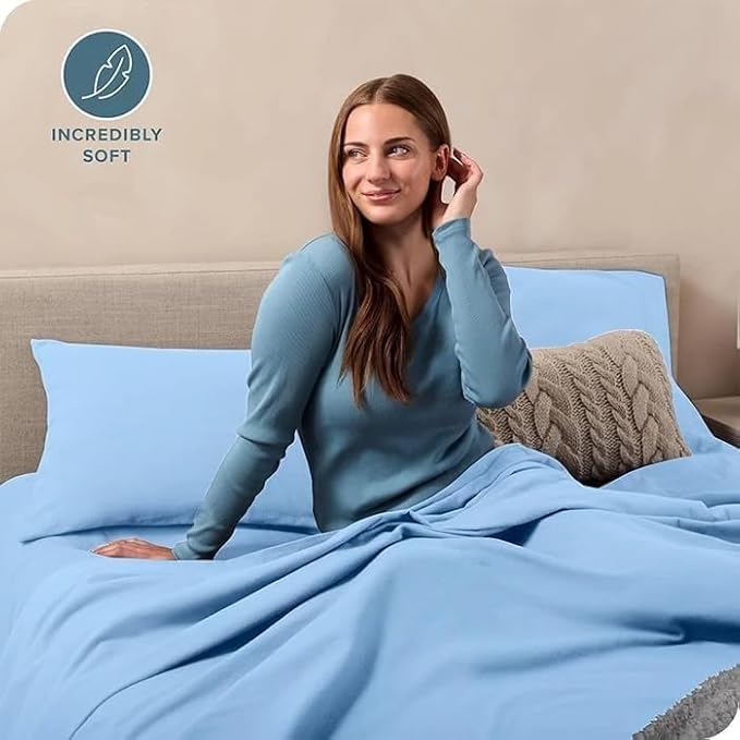 Image of BEVI - Home Premium Solid Plain Single Bedsheet with 1 Pillow Cover 300 TC Microfiber for Single Bed | Size (60 inch x 90 inch) Light Blue