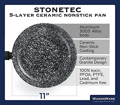 Waxonware 11 Inch Ceramic Nonstick Frying Pan/Nonstick Skillet, Large Anti-Warp Non-Toxic Ptfe Pfoa Free Granite Nonstick Pan, Induction Cooking Compatible, Non-Stick Egg Frying Pan- Stonetec Series #TOP4