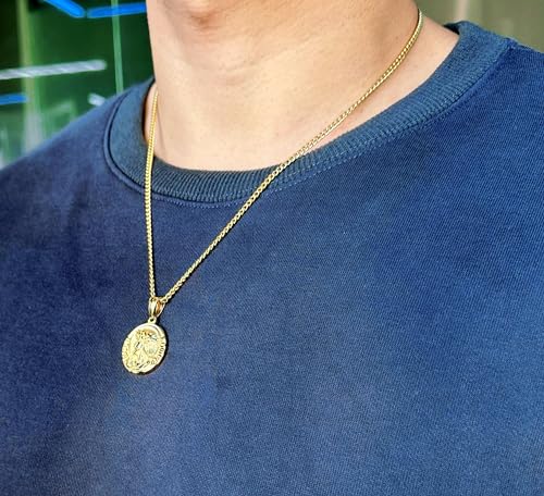 18K Gold Plated Jesus Coin Necklace, Christian Prayer Pendant for Men Women, Religious Necklace4