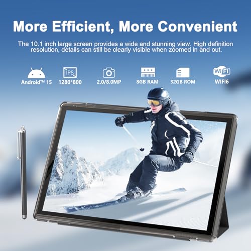 Image of 10 Inch Tablet Android 15 Tablets With Case Stylus 8GB RAM 32GB ROM Support 1TB Expand, 6000mah Battery 10 IN Android Tableta, Dual Camera WiFi-6 Bluetooth 10.1'' Android Tablet With Protective Cover