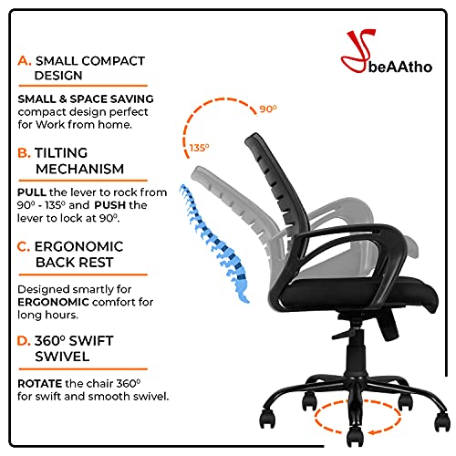 beAAtho Verona Mesh Mid-Back Ergonomic Desk Office Chair with Tilting Mechanism, Comfortable Seat, and Revolving Heavy… - Image 4