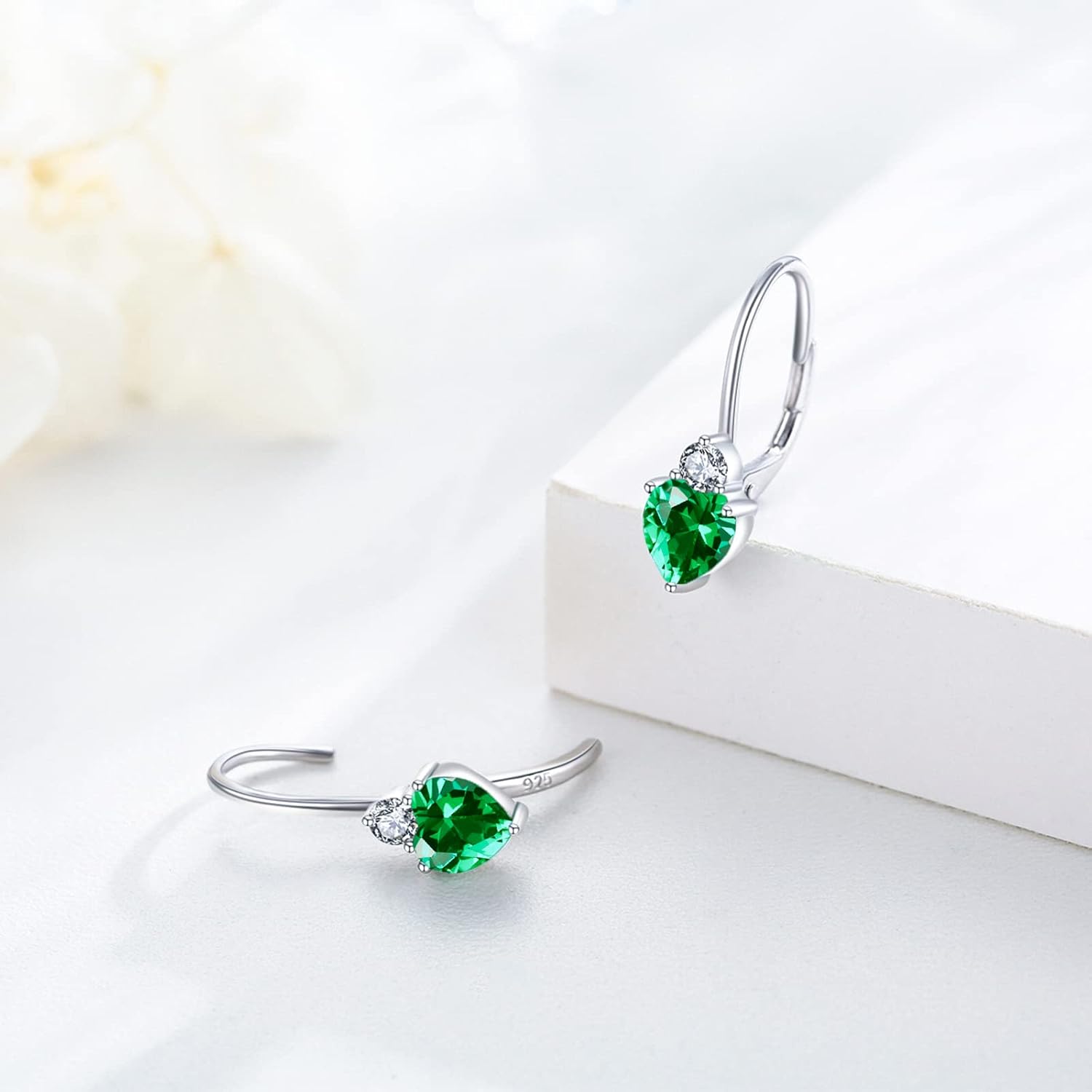 Birthstone Earrings Dangle Sterling Silver Leverback Dangle Drop Earrings Birthstone Jewelry Gifts for Women Birthday Christmas Mother's Day