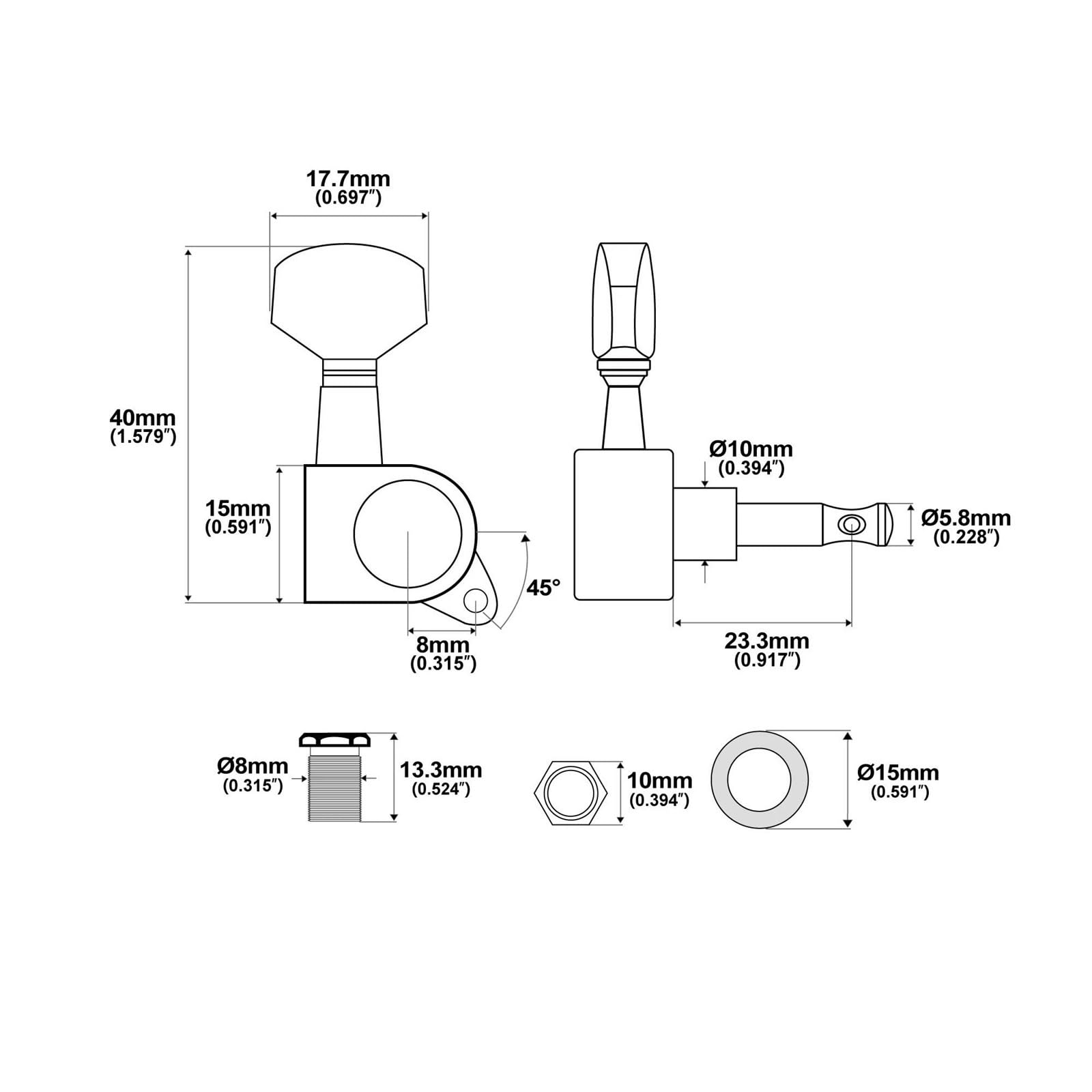 Guitar Tuning Pieces Basic 6 In Line Sealed Tuners Tuning Pegs Keys Machine Heads Set For ST TL Style Guitar(Gold)