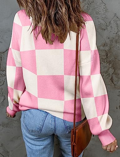 Image of ZESICA Women's 2026 Fall Striped Pullover Sweaters Tops Fashion Outfits | Checkered, Mock Neck, Oversized, Trendy Casual Loose Fit, Cute, Chunky Cozy Holiday Winter Clothes