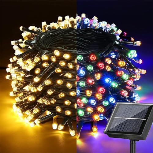 Luces Navideñas Exterior, DAHAN 20M 200LED Luces Solares para Exterior, Blanco Cálido y Multicolor con Temporizador...