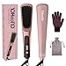 YOHOOLYO Spazzola Lisciante per Capelli, Schermo LCD Temperatura 80-230°C MCH Pettine per Lisciare i Capelli con Ioni Anti-crespo Capelli Lisci e Lucidi, con Guanti Antiscottatura e Pochette