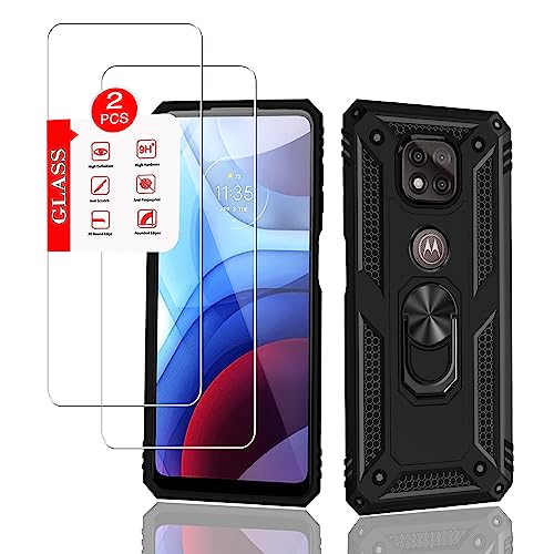 Anvzle for Motorola Moto G Power (2021) Case with [2 Pack] Tempered Glass Screen Protector for G Power 2021 Case Heavy Duty Armor [Military-Grade] Protectivewith Magnetic Ring Stand Phone Cover