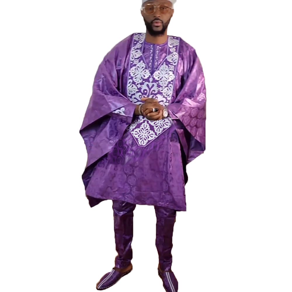 HDTraditional African Clothing for Men Nigerian Man's Agbada Embroidery Bazin Boubou Outfit