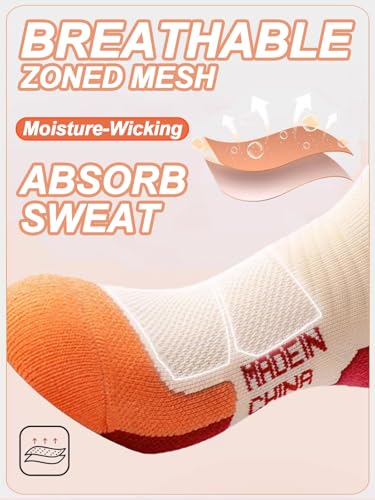 Women's Cushioned Athletic Ankle Socks Moisture Wicking, Arch Support Mid Calf Running Hiking Compression Breathable Sports Socks 3 Pairs4