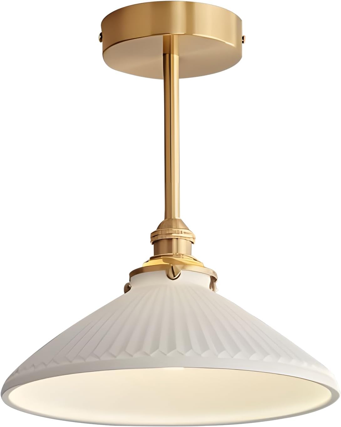 Gold Semi Flush Mount Ceiling Light Mid Century Modern Milk Glass Hallway Ceiling Light Fixtures Vintage White Close to Ceiling Lamp for Entryway Hallway Bathroom Kitchen Stairwell MCL28-A