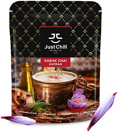 Just Chill Drinks Co. Tea Premix - Rich and Authentic Karak Chai Zafran, Refreshing Tea, 1000 g