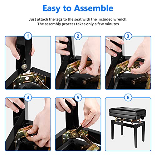 Neewer NW-007 Verstelbare deluxe gestoffeerde pianobank - lederen kruk zonder rug met opbergvak, massief hardhoutbouw… - Image 5