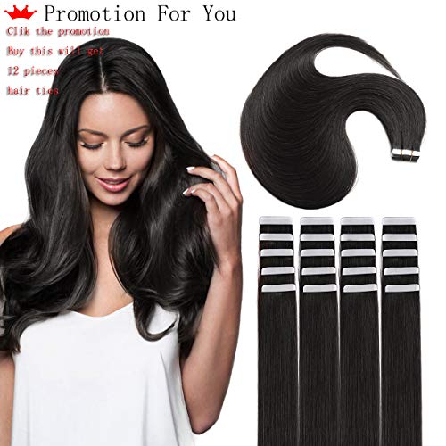 16" Tape in Extensions Human Hair Remy Tape in Hair Extensions 1B Off Black Pack of 20pcs