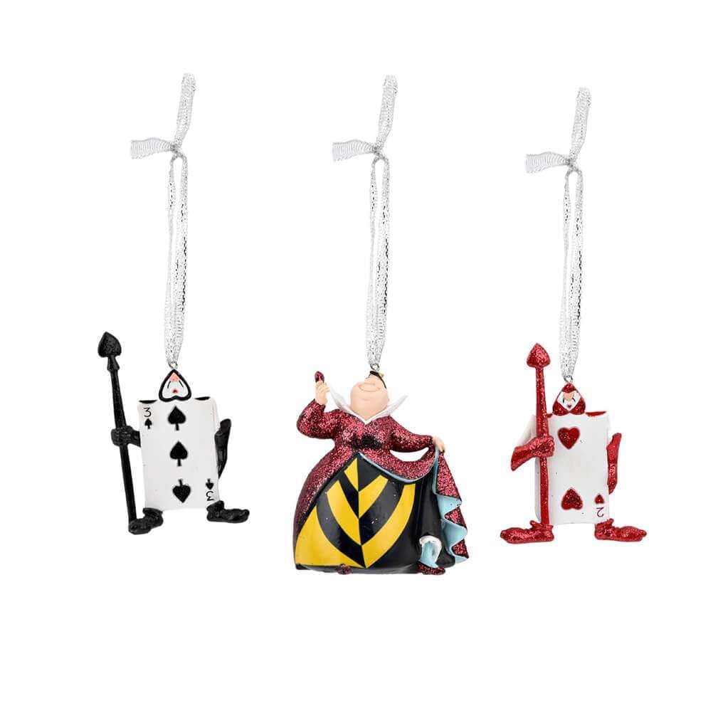 Widdop And Co Red Widdop Disney Alice In Wonderland Queen Of Hearts And Cards Glitter Christmas Tree Hanging Decorations (Set Of 3) In Gift Box
