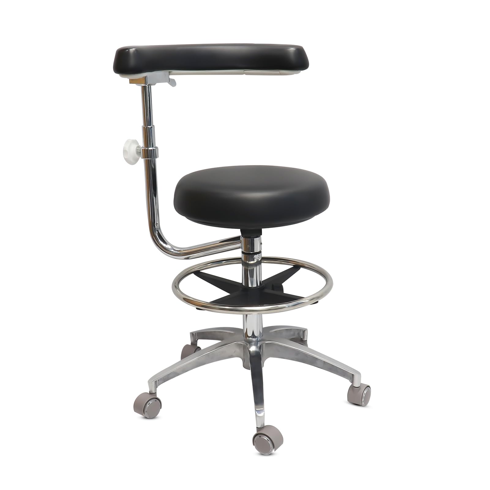 LIMKOMES Round Rolling Stool with 380MM Seat and Footrest, Salon Chair with Rotatable Armrests for Dental Office Shop Home