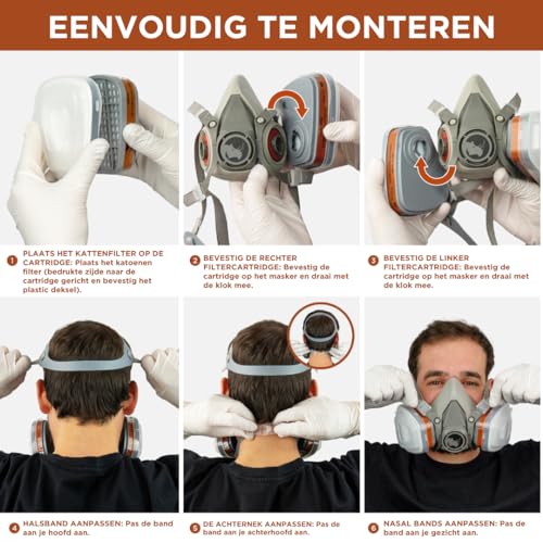 RHINO Gezichtshoes voor verf, stof, deeltjes, chemicaliën, polijstmachine, organische stoom, pollen en chemicaliën, met wattenfilters - Afbeelding 5