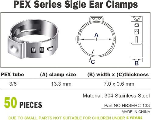 Miniatura 3 de HOLYBEAR 50 abrazaderas PEX de 38 pulgadas de acero inoxidable con anillos de crimpado para conexiones de tubería PEX